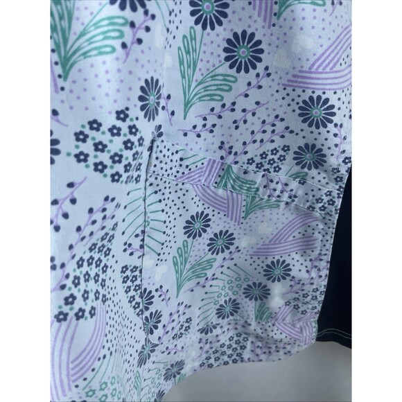 Green Town Uniform Women’s Scrub Size L Floral Abstract Cottage Hospital Nurse - Picture 5 of 10